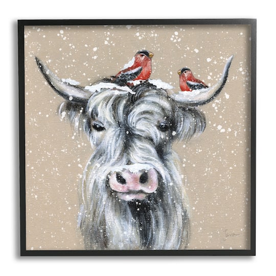 Stupell Industries Snowy Cattle & Birds Farmhouse Framed Giclee Art